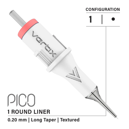 VERTIX - Pico Cartridges 1 Round Liner (20pcs) - 20mm, Medium Taper (For Practice Skin Use)