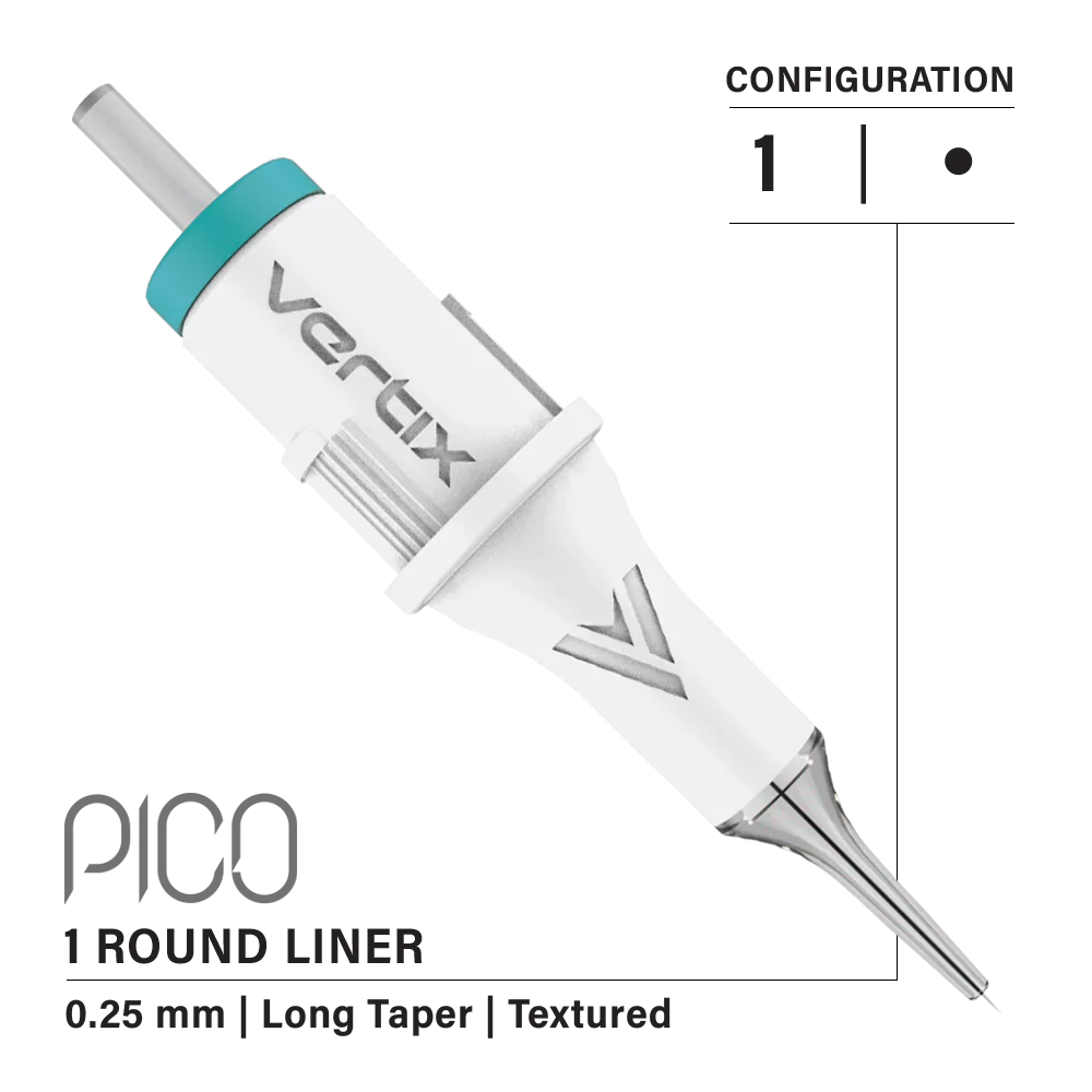 VERTIX - Pico Cartridges 1 Round Liner (20pcs) - 20mm, Medium Taper (For Practice Skin Use)