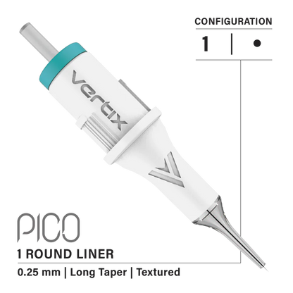 VERTIX - Pico Cartridges 1 Round Liner (20pcs) - 20mm, Medium Taper (For Practice Skin Use)