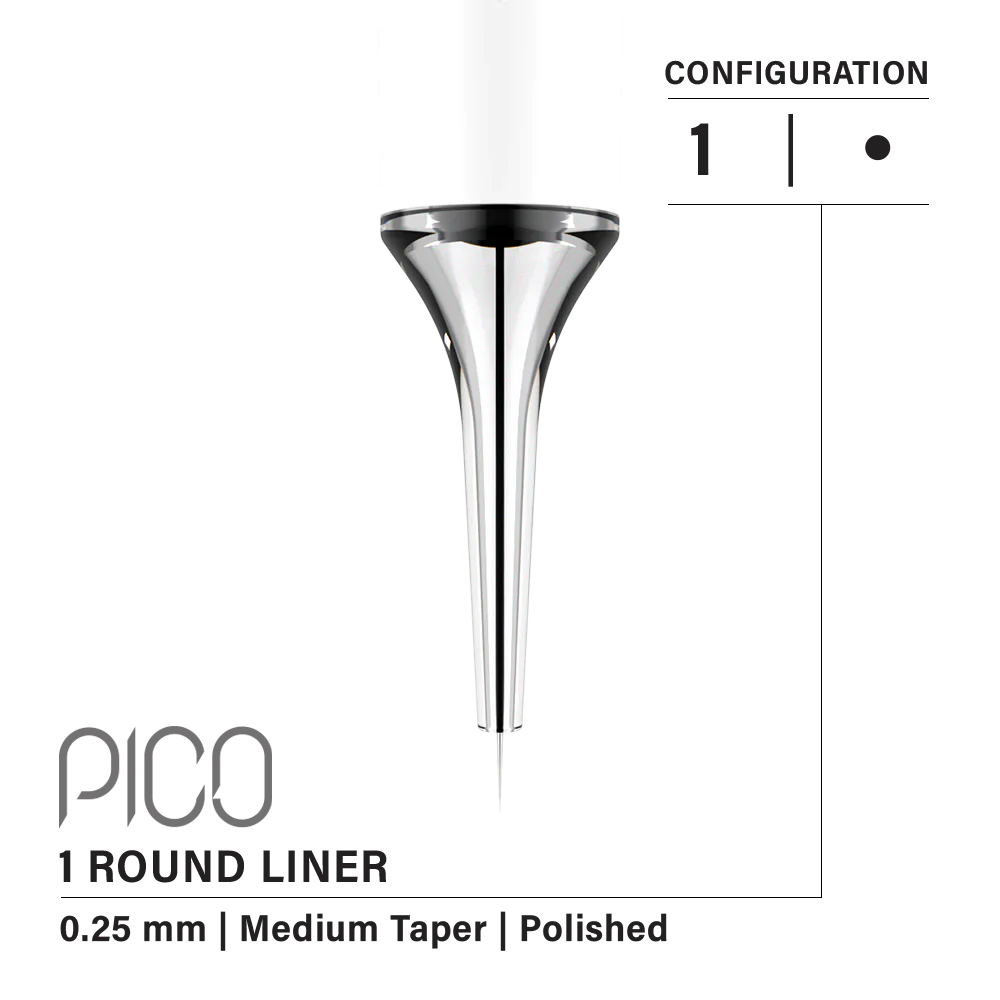 VERTIX - Pico Cartridges 1 Round Liner (20pcs) - 20mm, Medium Taper (For Practice Skin Use)