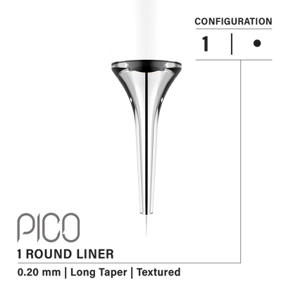 VERTIX - Pico Cartridges 1 Round Liner (20pcs) - 20mm, Medium Taper (For Practice Skin Use)