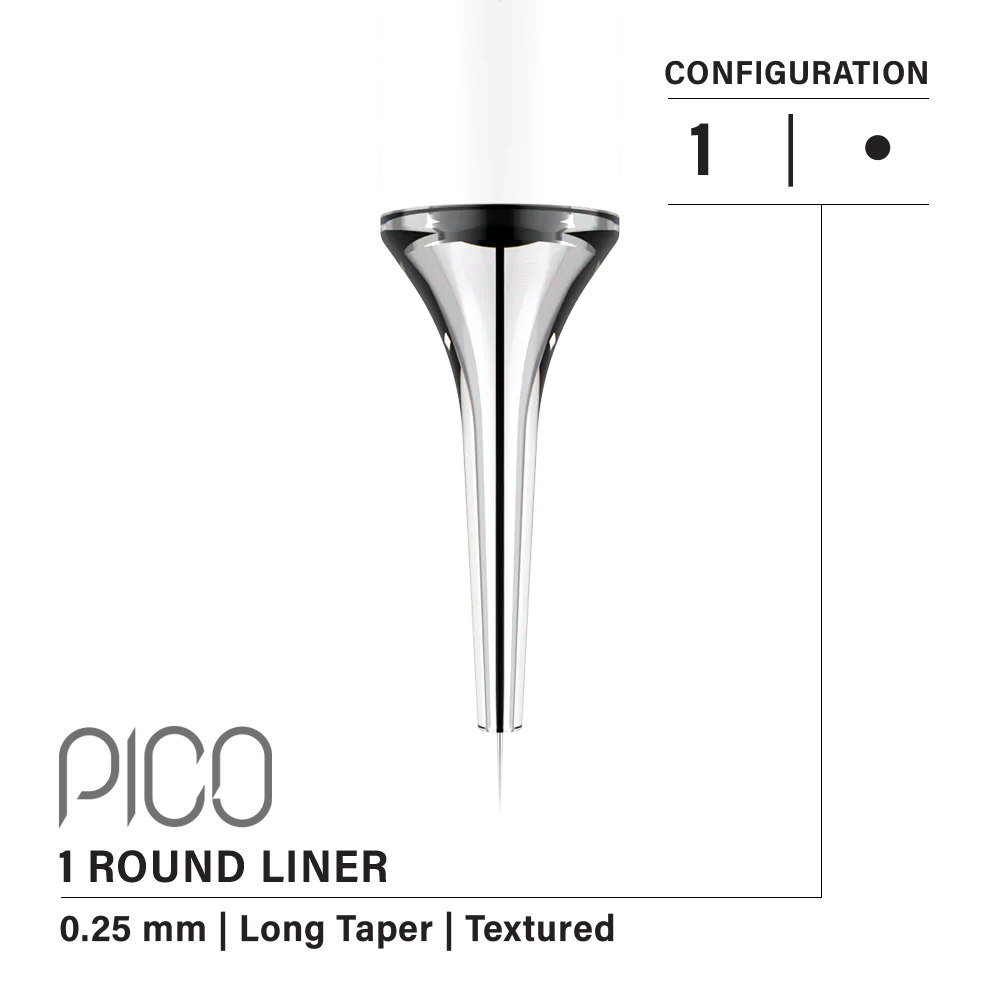 VERTIX - Pico Cartridges 1 Round Liner (20pcs) - 20mm, Medium Taper (For Practice Skin Use)